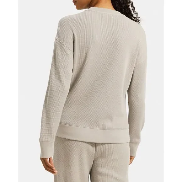 Theory Womens Easy Sweatshirt Easy Waffle Knit Top Size M Pima Cotton Ash Gray - Picture 2 of 14